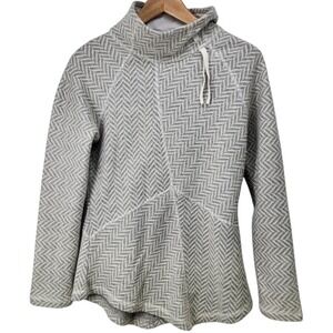 Prana Mattea Sweater Women Small Gray Herringbone Wool Pullover Funnel Neck